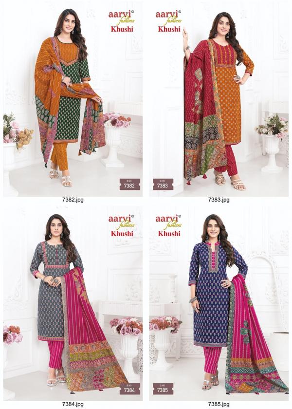 Aarvi Khushi Vol-1 – Ajrakh Style Kurti Pant With Dupatta